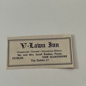 V-Lawn Inn Mr. Jacob Renker, Props. Dublin NH 1952 Yankee Magazine Ad SAG5-S1